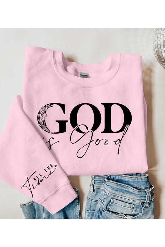 God Is Good Sleeve Graphic Fleece Sweatshirts