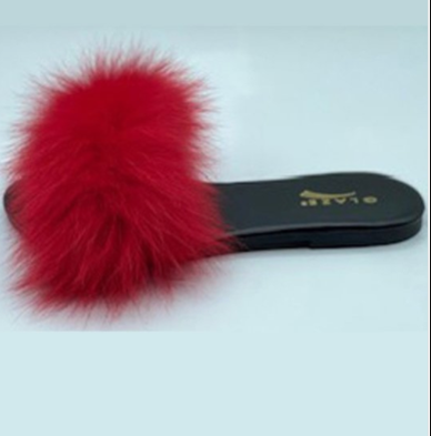 Faux Fur Slippers Red