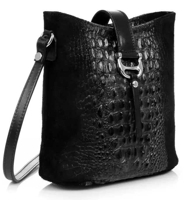 Generous Shoulder Bag, Genuine Leather Suede Crocodile