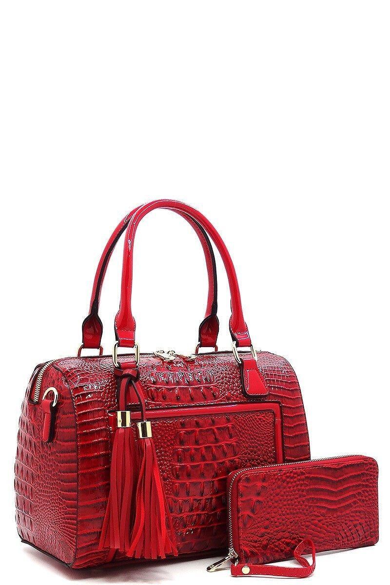 Croc Faux Alligator 2-in-1 Boston Bag