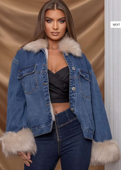 Denim Jacket Faux Fur Trim