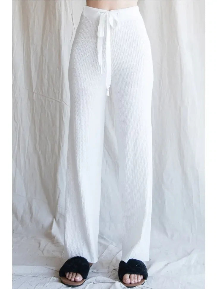 Solid Cable Knit Pants with A Drawstring Waistline