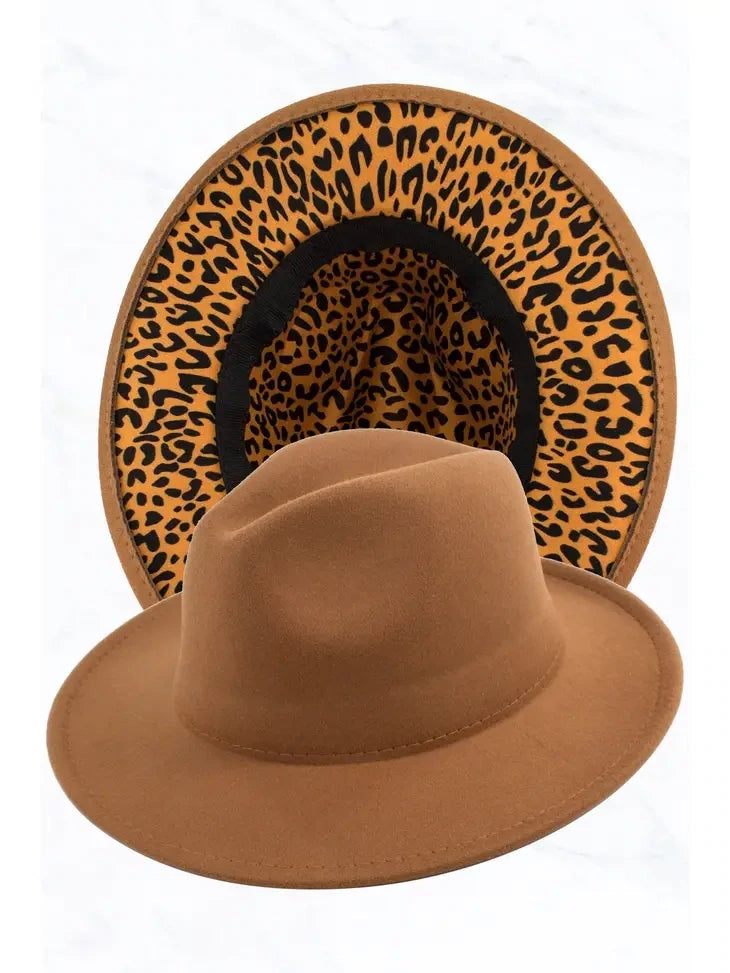Double Sided Color Matching Leopard Jazz Hat | Khaki
