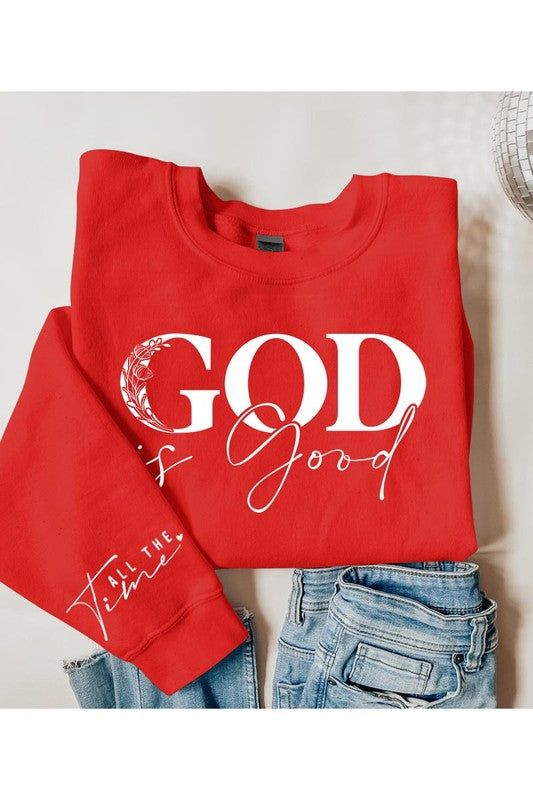 God Is Good Sleeve Graphic Fleece Sweatshirts