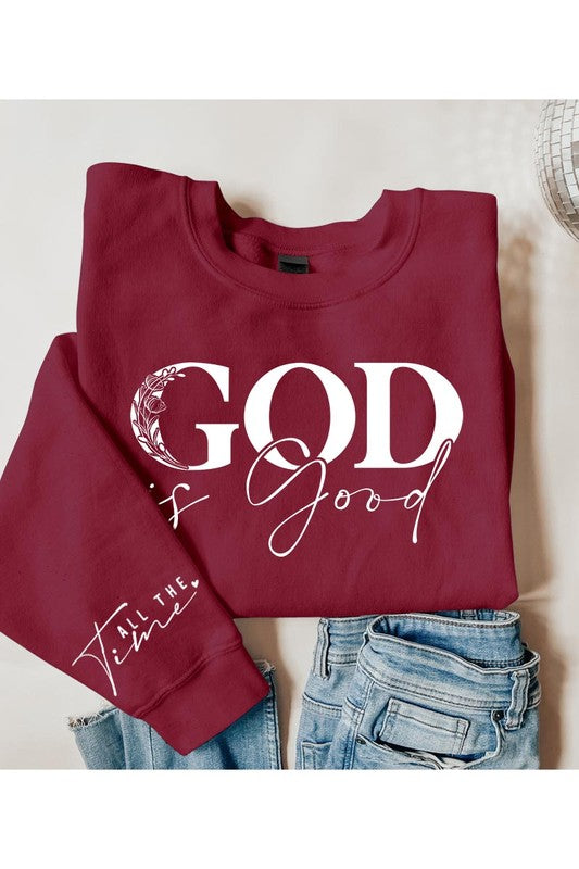 God Is Good Sleeve Graphic Fleece Sweatshirts