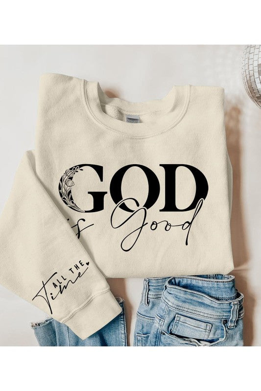 God Is Good Sleeve Graphic Fleece Sweatshirts