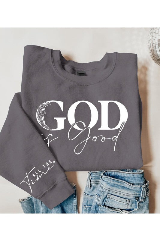 God Is Good Sleeve Graphic Fleece Sweatshirts