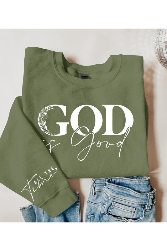 God Is Good Sleeve Graphic Fleece Sweatshirts