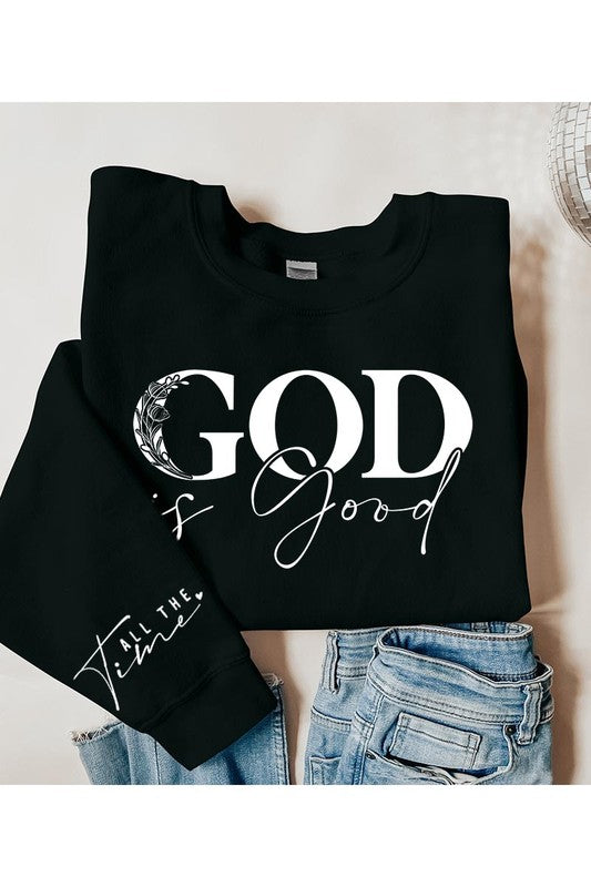 God Is Good Sleeve Graphic Fleece Sweatshirts
