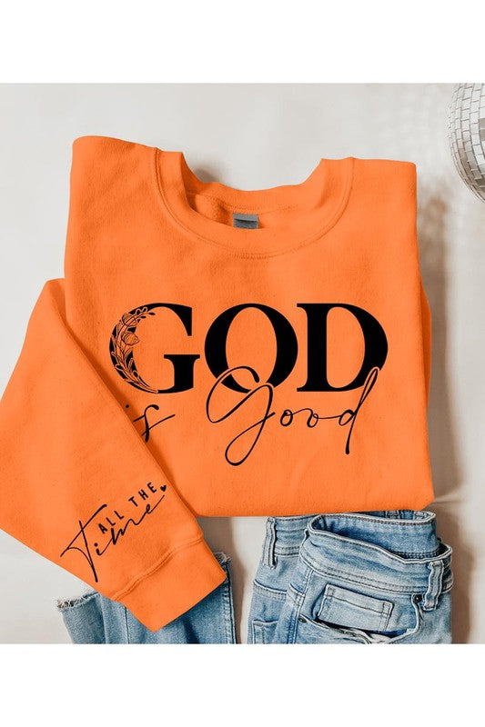 God Is Good Sleeve Graphic Fleece Sweatshirts