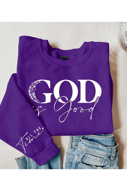 God Is Good Sleeve Graphic Fleece Sweatshirts