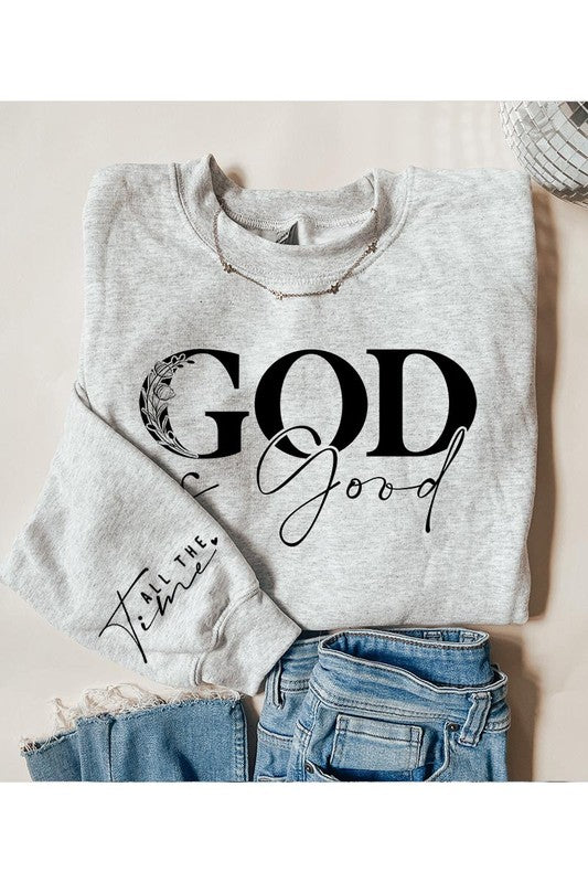 God Is Good Sleeve Graphic Fleece Sweatshirts
