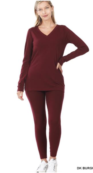 Cotton V-Neck Top & Leggings Set