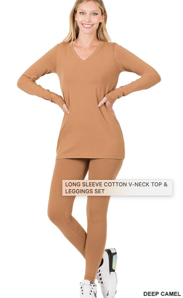 Cotton V-Neck Top & Leggings Set