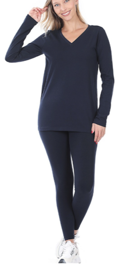 Cotton V-Neck Top & Leggings Set