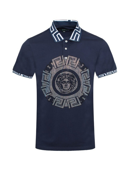 Big Size Mens Stretch Rhinestone Polo