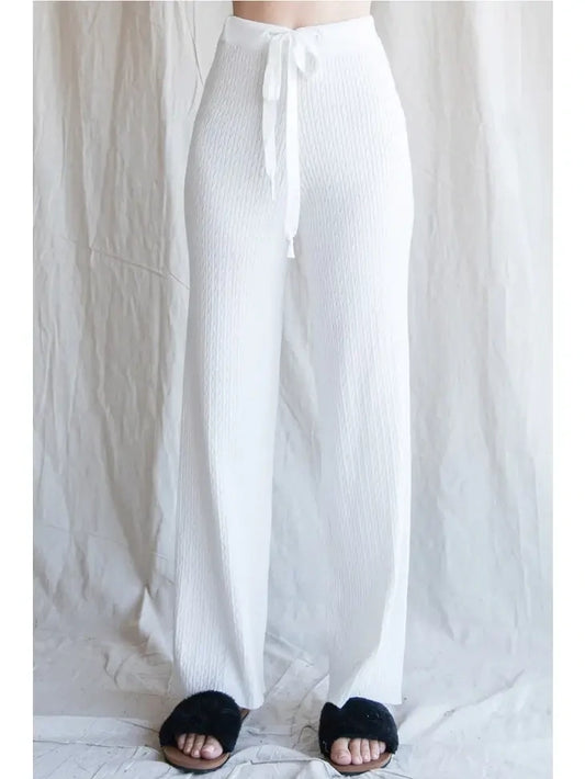 Solid Cable Knit Pants with A Drawstring Waistline